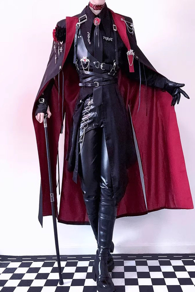 Black/Red [Night Sentinel] Long Sleeves Ouji Gothic Lolita Long Trench Coat - Product - 4