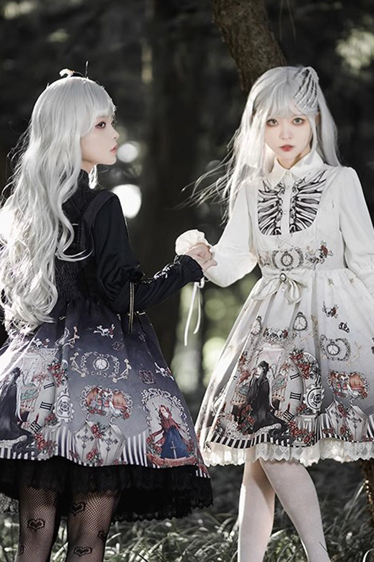 Dark Fairy Tale Print Ruffle Bowknot Gothic Lolita Jsk Dress 2 Colors - Product - 8