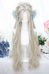 Natural Eight Bangs Long Loose Waves Sweet Lolita Wigs 2 Colors - Milk-Tea-Green - 1