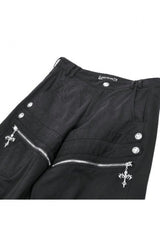 Black Women's Punk Big Pocket Cross Zippered Eyelet Cargo Pants - Product - 12