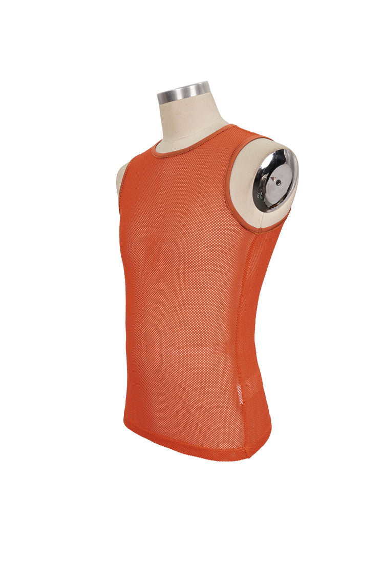 Orange Elasticity Perspective Rhombus Net Yarn Sleeveless Men's Gothic T-Shirt - Product - 7
