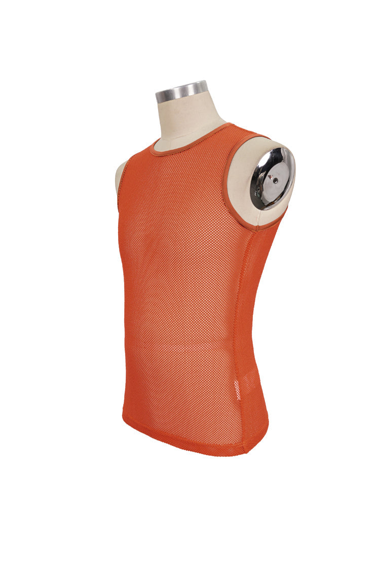 Orange Elasticity Perspective Rhombus Net Yarn Sleeveless Men's Gothic T-Shirt - Product - 7