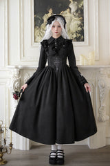 Black Cross Snake Pattern Print Embroidery Gothic Lolita Strap Dress - Black - 1