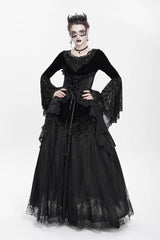 Black Long Sleeves Lace-Up Beaded Pleated Women's Gothic Blouse - Product - 9