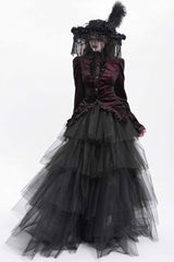Red Stand Collar Long Trumpet Sleeves Ruffle Swallow-tailed Women's Gothic Blouse - Product - 14