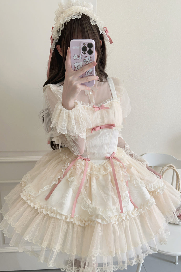 [Flower Season] Bowknot Lace Sweet Ballet Lolita Jsk Dress 4 Colors - Product - 10