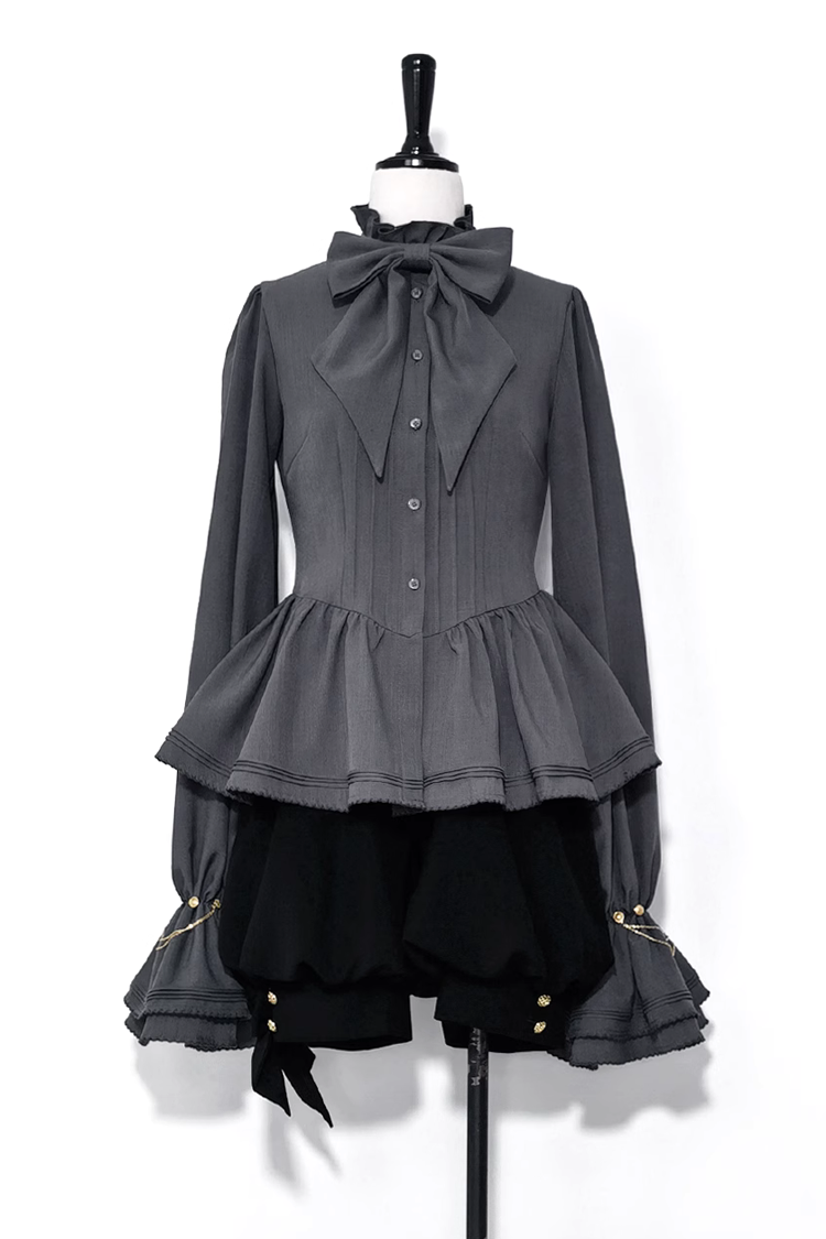 Gray Retro Cute Cool Ouji Fashion Lolita Blouse - Grey - 1