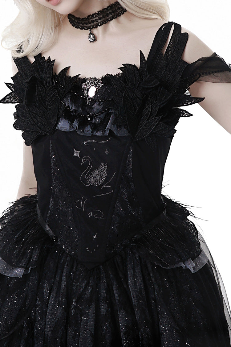 Black [Black Swan's Prayer] Sleeveless Ruffle Bowknot Gothic Ballet Lolita Jsk Dress - Product - 4
