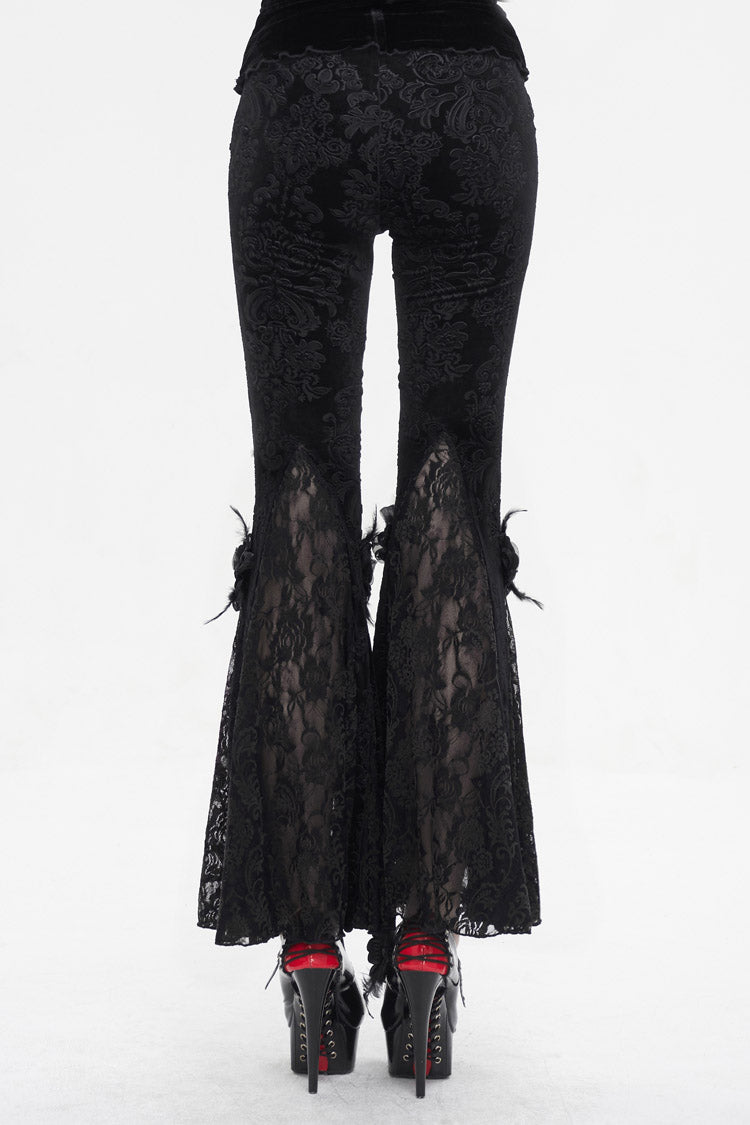 Black Printed Lace Embroidered Women's Gothic Flared Pants - Product - 5