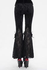 Black Printed Lace Embroidered Women's Gothic Flared Pants - Product - 5