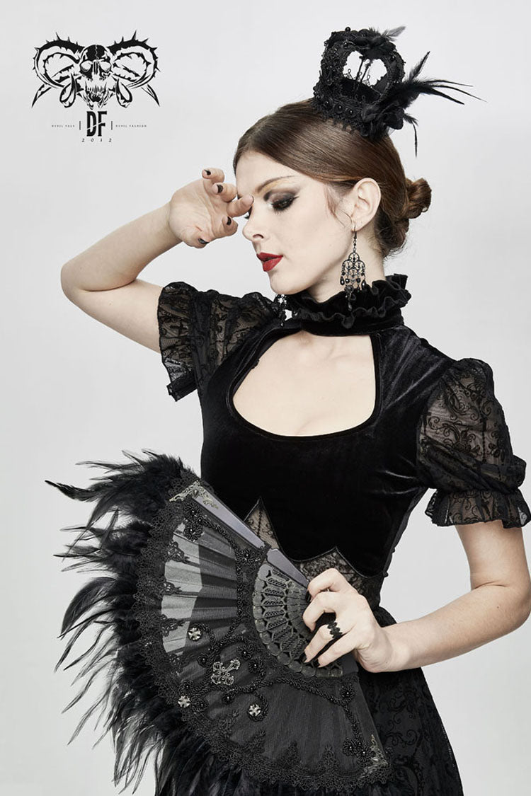 Black Feather Rose Lace Edging Cross Women's Gothic Crown Headwear - Product - 6
