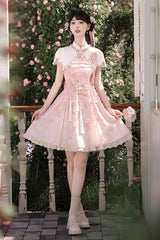 Pink [Whispers on Falling Cherry Blossoms] Printed Embroidered Tassel Sweet Classic Chinese Style Lolita Jsk Dress Set - Product - 5
