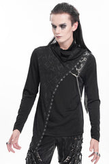 Black Chain Long Sleeves Print Stitching Asymmetric Men's Gothic Sweatershirt - Product - 3