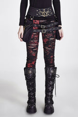 Mesh Close Fitting Long Women's Gothic Leggings - Red - 2
