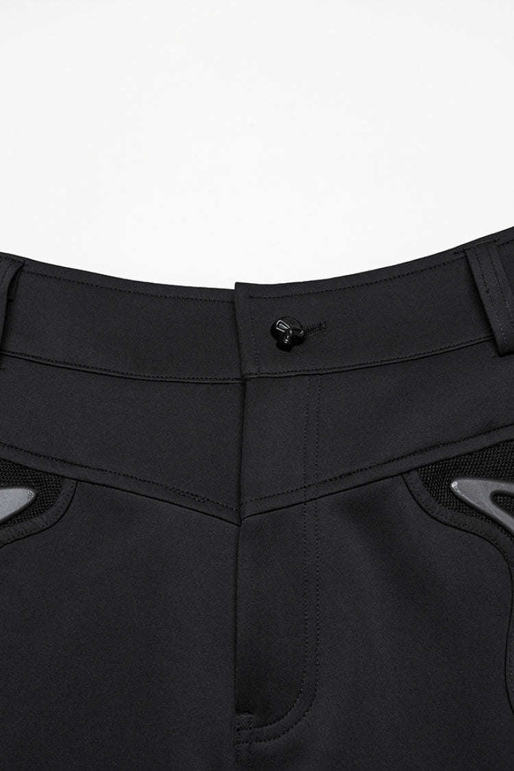 Black Leather Trim Stitching Rivet Men's Punk Pants - Product - 7