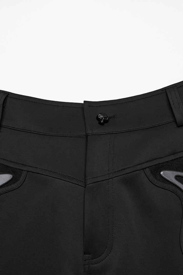 Black Leather Trim Stitching Rivet Men's Punk Pants - Product - 7