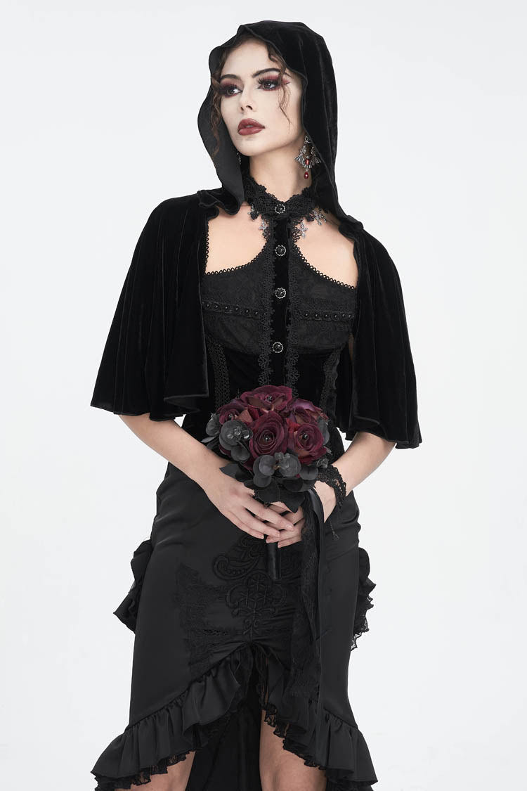 Black Stitching Lace Hooded Women's Gothic Cloak - Product - 2