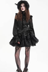 Black Long Sleeves Print Ruffle Lace Women's Gothic Blouse - Product - 4