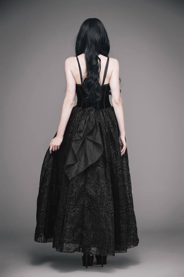 Black Elk Metal Brooch Flocking Print Yarn Floral Women's Gothic Dress - Product - 4