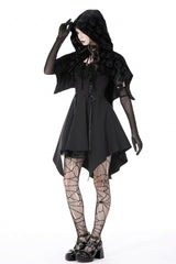Black Skull Printed Front Lace-Up Women's Gothic Velvet Cape with Hood - Product - 2