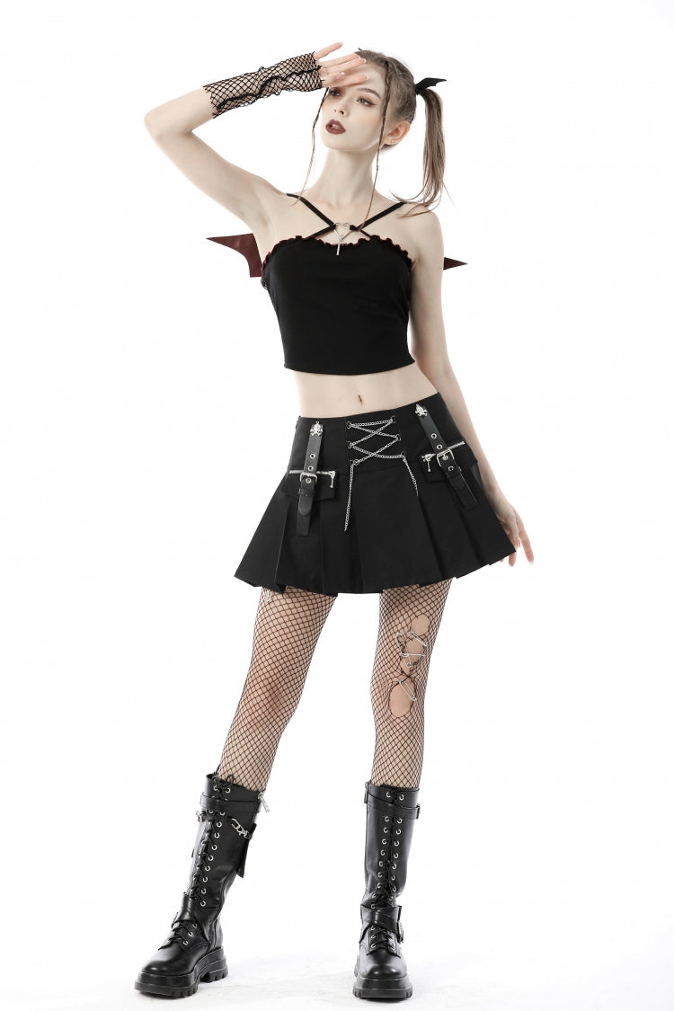 Black Cross Lace-Up Bat Wings Backless Women's Punk Rock Crop Top - Product - 6