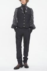 Black Striped V Collar Stitching Slim Men's Gothic Vest - Black - 1