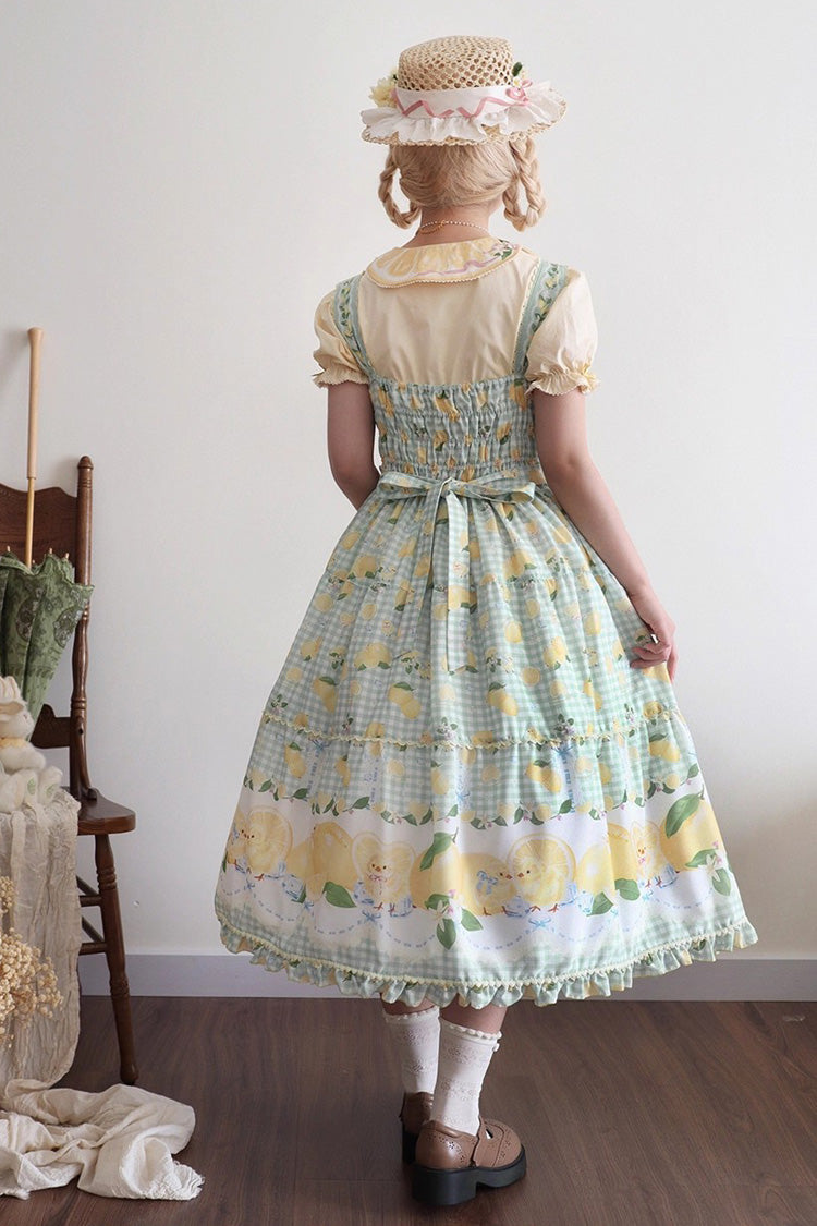 Green [Lemon Chicken] Print Ruffle Bowknot Lace Sweet Lolita Jsk Long Dress - Product - 7