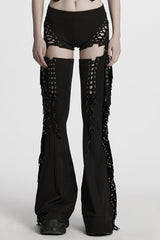 Black Tassel Lace-Up Detachable Women's Punk Pants - Black - 1