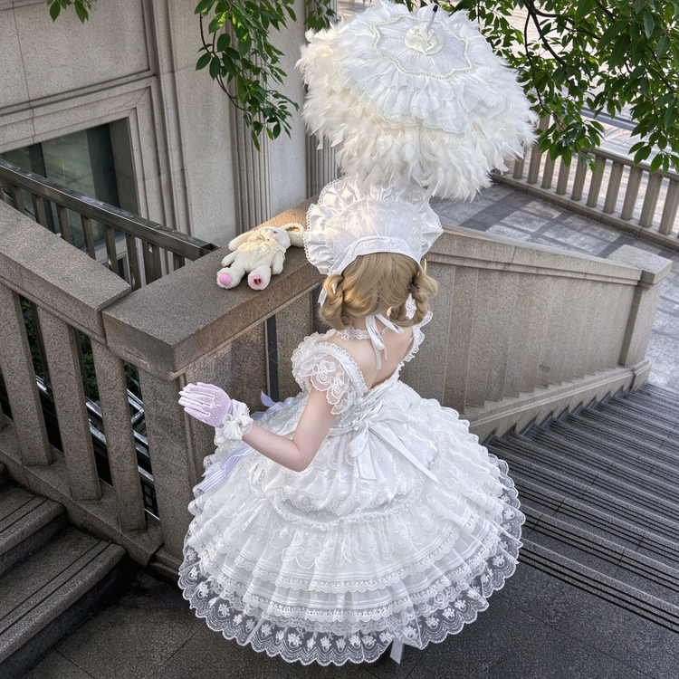 Elegant Ruffled Lace Lolita Dress Set with Bow Accents - view 12