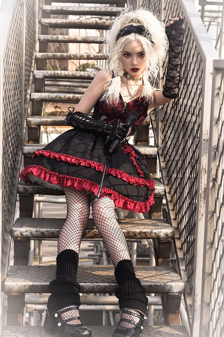 Black/Red Elemental Judgment Day Red Cross Ruffle Gothic Lolita Jsk Dress - Product - 4