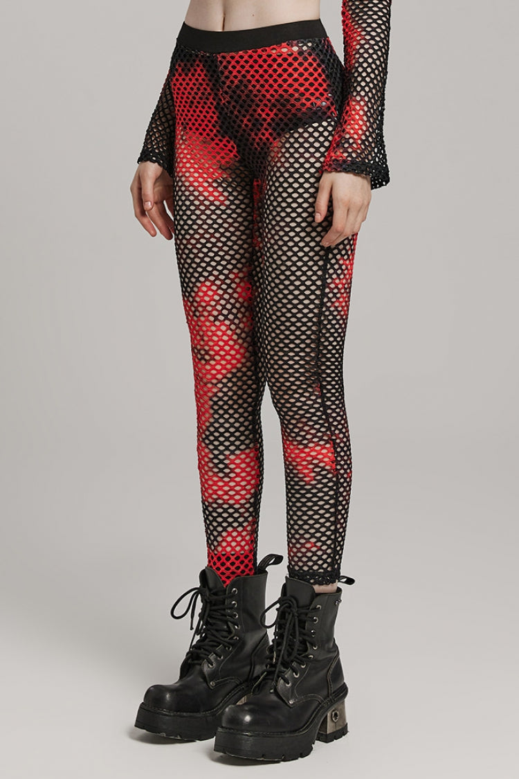 Tie-dyed Print Stitching Sheer Mesh Women's Steampunk Leggings 3 Colors - Product - 15