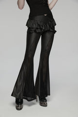 Black Ruffled Women's GothicRuffled Cobweb Pattern Flared Pants - Product - 2