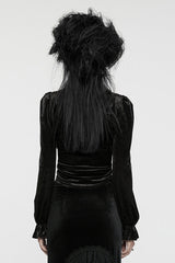 Black Stand Collar Irregular Pleated Velvet Women's Gothic Blouse - Product - 3