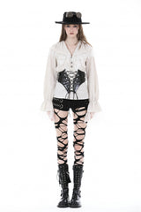 Black Lace-Up Buckled Zippered Women's Punk Shiny PU Corset - Product - 5