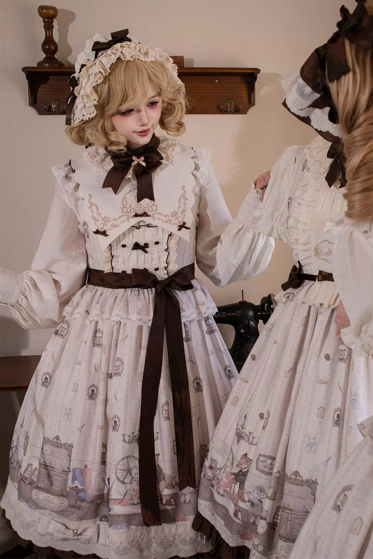 Ivory [Forest Tailor Shop] Square Collar Printed Ruffled Bow Sweet Lolita Jsk Dress - Product - 7