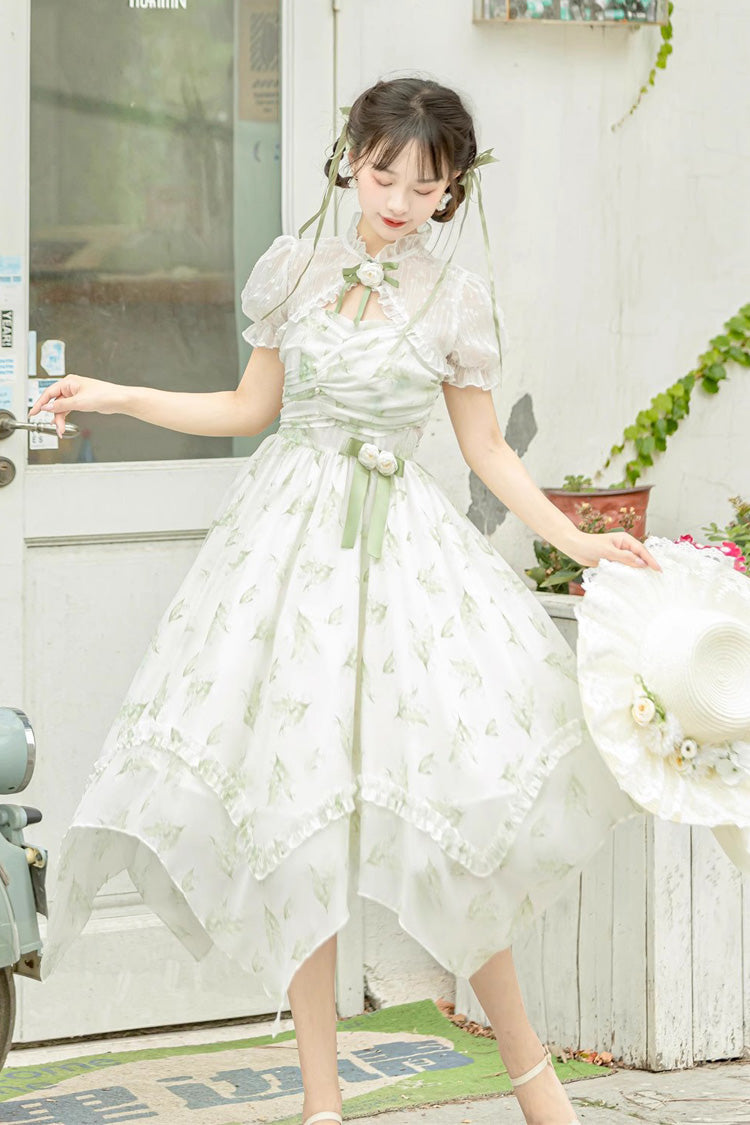 Lily of the Valley Spring Short Sleeves Jacquard Print Bowknot Irregular Sweet Lolita Jsk Dress - Product - 5