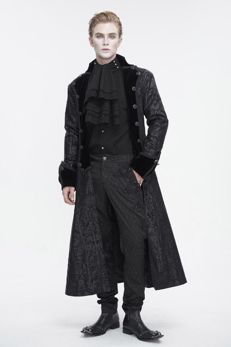 Black Stand Collar Totem Printed Long Men's Gothic Coat - Product - 2