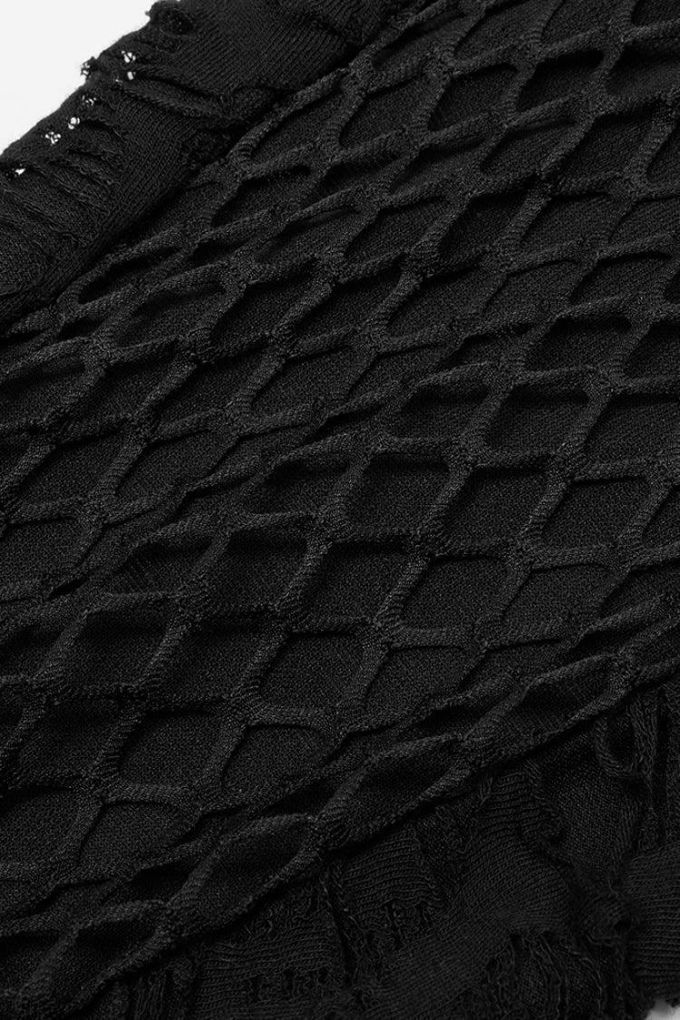 Black Stitching Mesh Ripped Women's Punk Flared Pants - Product - 8