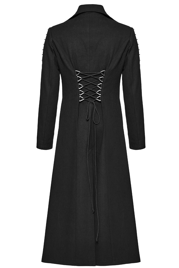 Black Lapel Collar Slim Studded Men's Punk Coat - Product - 7