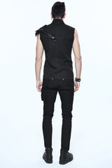 Black Sleeveless Twill One-Shoulder Armor Heat Seal Men's Punk Shirt - Product - 8