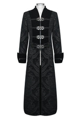 Black Gothic Patterned Metal Buttons Mens Velveteen Long Coat - Product - 4