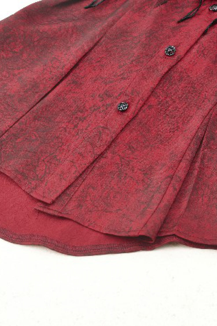 Red Multi-Layered Frilly Lace Long Hime Sleeves Lace-Up Women's Gothic Blouse - Product - 17