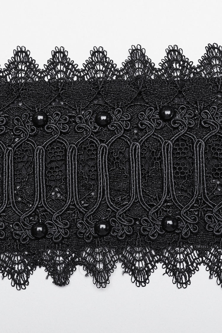 Black Beaded Lace Lace-Up Women's Gothic Underbust Corset - Product - 5