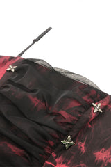 Black/Red Tie-dyed Lace-Up Irregular Ruched Women's Gothic Overbust Corset - Product - 13