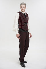 Red Retro Mid High Waist Micro Elastic Striped Woven Stitching Three Dimensional Jacquard Men's Gothic Trousers - Product - 4