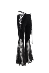 Black Velvet-Paneled Mesh Side-Adjustable Asymmetrical Women's Gothic Leggings - Product - 10