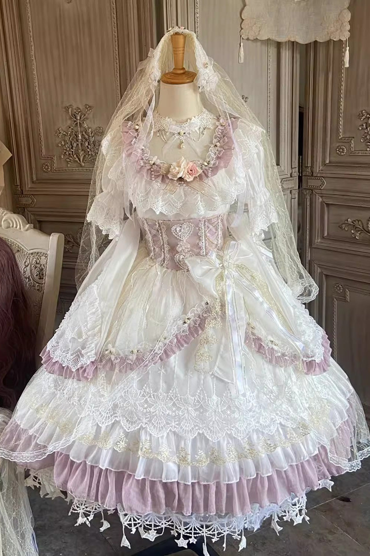 [Elizabeth Tea Party] Multi-Color Short Sleeves Ruffle Hanayome Bowknot Stitching Lace Sweet Lolita Dress - Multi-Color - 1