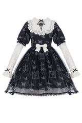 Black Embroidered Butterfly Print Gothic Lolita Dress - Product - 2