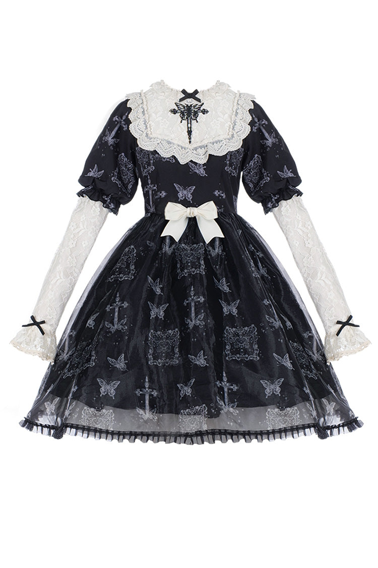 Black Embroidered Butterfly Print Gothic Lolita Dress - Product - 2