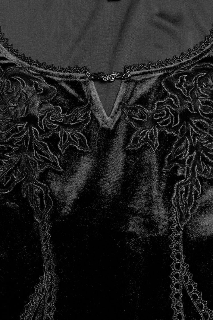 Black Long Sleeves Floral Embroidery Stitching Lace Women's Gothic Gown Dress - Product - 5